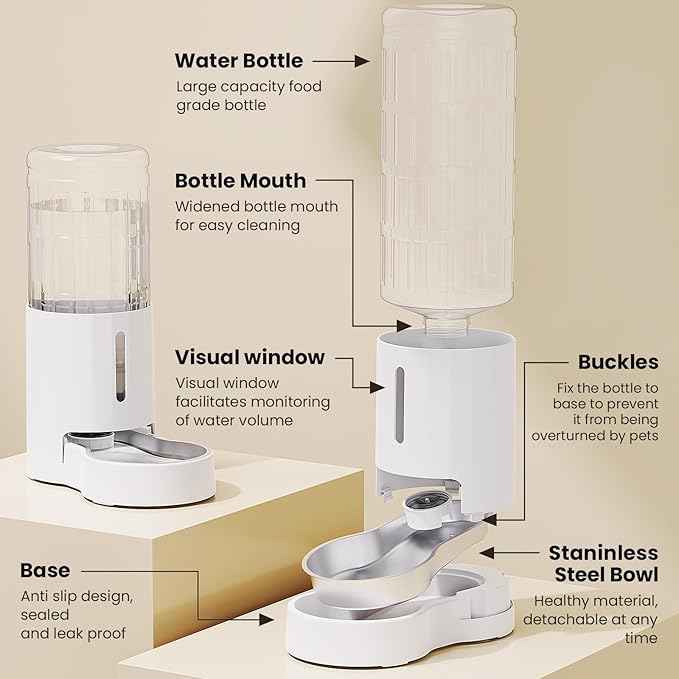 CZPET Elevated Dog Water Bowl Dispenser for Large Dogs,2.5 Gallon Tall Raised Pet Waterer Stand,Relieve Neck Pressure,Large Capacity and Drinking Area Noise-Free for Pets (9.5L+Stand,White)