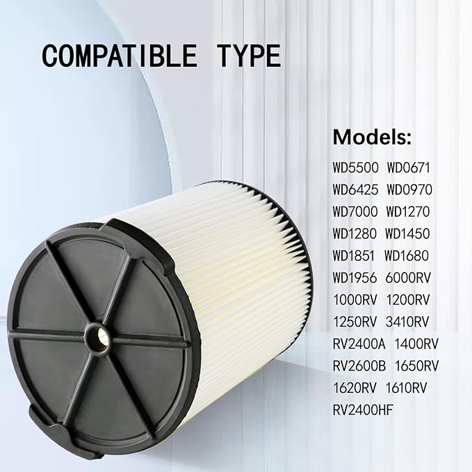 VF4000 Replacement Filter for 72947 Wet Dry Vac 5 to 20-Gallon 6-9 Gal Husky Craftsman 17816 Vacuum Compatible WD5500 WD0671 RV2400A RV2600B Washable & Reusable Replace VF4000 Filter (4 Pcs) - AquaVibe