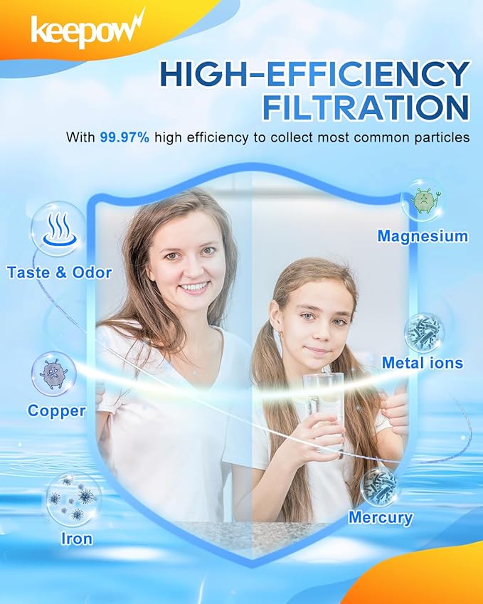 KEEPOW 2387 Pro Water Filter Replacement Compatible with Alexapure Water Filtration System, Reduces Chlorine, Black, 4 Pack