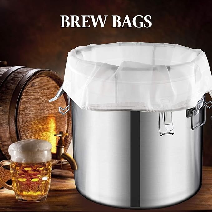 6 Pack Brew Bag Large (12"x18") Straining Bag, Reusable Nylon Cold Brew Bags 120 Micron Fine Mesh Bag with Drawstring for Home Brewing Hops Grains Fruit Apple Grape Wine Straining