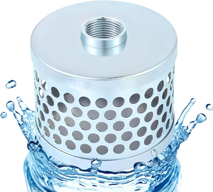 Round Hole Suction Strainer Filter for Pumps, Carbon Plated Steel Basket Water Suction Filter, with NPT Female Thread, Reduces Solids Entering Pump (1 inch)