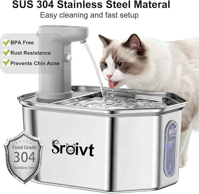 Cat Water Fountain Stainless Steel - cat Fountain - Water Fountains for Cats - pet Water Fountain - Dog Water Fountain - Stainless Steel cat Water Fountain Cordless - 88oz/2.6L,4Filters