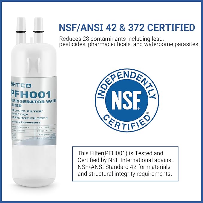 Water Filter Replaces WRS325SDHZ/ WRS325FDAM/ WRS325SDHW/ WRS325SDHB/ WRS325FDAW/ WRS325FDAB/ WRS325SDHV Model for Whirlpool Refrigerator- NSF Certified(6Pcs)