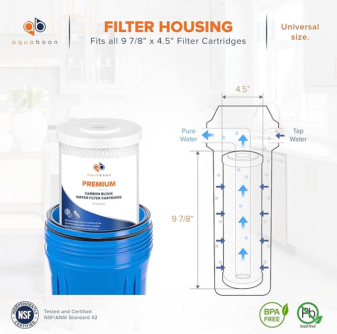 Aquaboon 5 Micron 10 x 4.5 Premium Carbon Filter Cartridge Whole House CTO Block Water Filter Replacement Compatible with FXHTC, CB-BB-10, 4-Pack