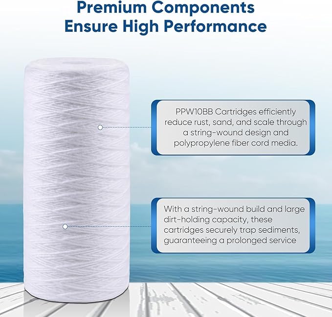 PUREPLUS 25 Micron 10 x 4.5 Whole House String Wound Sediment Filter for Well Water, Replacement Cartridge for 84637, WPX5BB97P, PC10, CW5-BBS, 355215-45, WP10BB97P, WP5BB97P, 2Pack