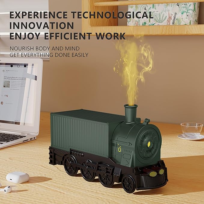 Train Essential Oil Diffuser, 300ml Train Humidifier with Remote Control for Large Room, Aromatherapy Diffuser Cool Mist Humidifier with 7 Light, 2 Mist Mode & Auto Shut-Off for Bedroom