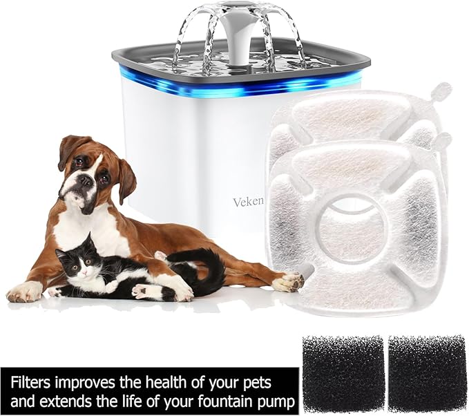 BRENSTEN 8 Pcs Replacement Filters & Sponges for Veken 95oz/2.8L Pet Fountain, Cat Water Fountain Filters (4 Carbon + 4 Sponge)