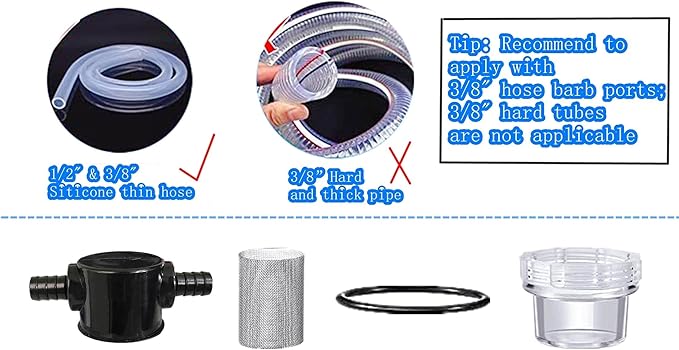 2PC RV Water Pump Filter,1/2 Inches Rv Water Inlet Filter Compatible With 3/8 Inches Raw Water Strainer Twist-On Pipe Sprayer For 12V DC 80 PSI Camper Marine Boat Lawn Beer Filter