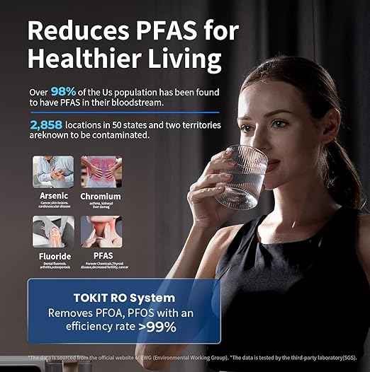 TOKIT T1 Reverse Osmosis Water Filter Countertop, NSF/ANSI 58, RO Whole House Water Filter System with Alkaline Remineralization Filter, No Installation