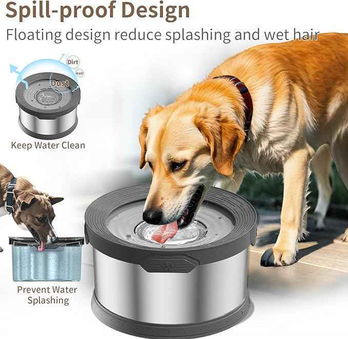 8L Dog Water Bowl No Spill 2.1 Gallon Stainless Steel Water Bowl for Dogs 270oz Large Capacity No Splash Slow Drinking Feeder with Anti-Slip Mat for Messy Drinkers