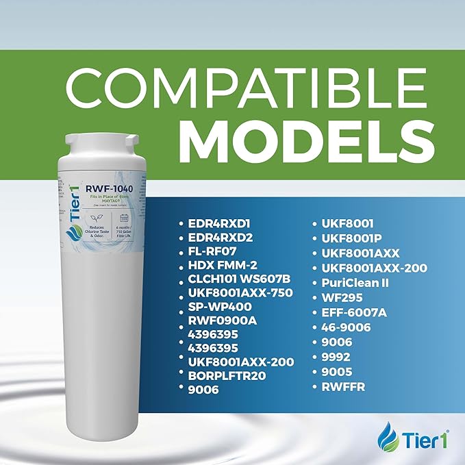Tier1 RWF1040 UKF8001 Refrigerator Water Filter | Replacement for EDR4RXD1, 4396395, rwf0900a, fl-rf07 Fridge Filter - Up to 24 Months Supply | Easy Install | Odor Control | Great Tasting Water (4-pk)