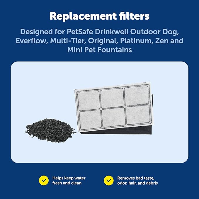 PetSafe Drinkwell Fountain Premium Activated Carbon Filters - Better Hydration Choice - Long-Lasting Purity - Odor-Free Drinking - Water Purification Filter - 12 Pack