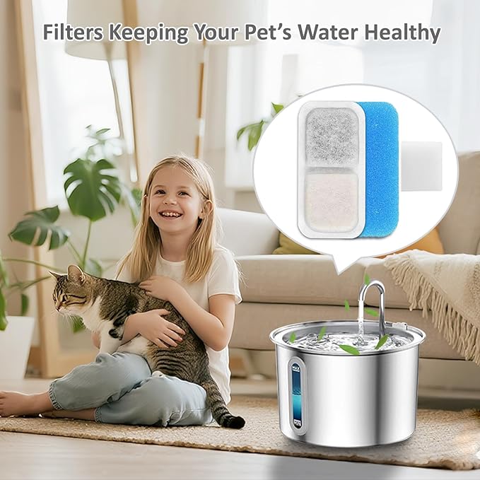 12+12+12 Pack Cat Fountain Replacement Filters Compatible with oneisall PWF-001 2L/67oz Stainless Steel Pet Water Fountain with 1 Hard Brush