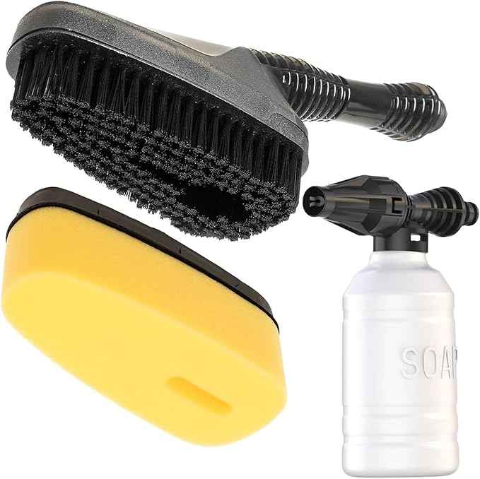 Magnetic Attachment Cleaning Kit for Portable Pressure Washers Includes Foam Sponge Head, Stiff Bristle Brush, Soap Dispenser and Quick-Connect Adapter for Car, Outdoor & Home Use