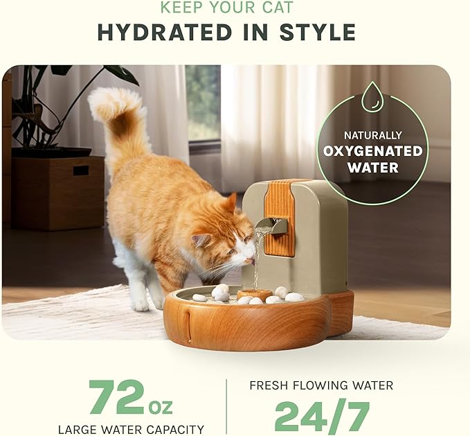 Cat Water Fountain – Eco-Friendly Zen Cat Fountain with Feng Shui Design, Splash-Free, Easy to Clean, Premium Filtration, Water Fountains for Cats Indoor, Great Cat