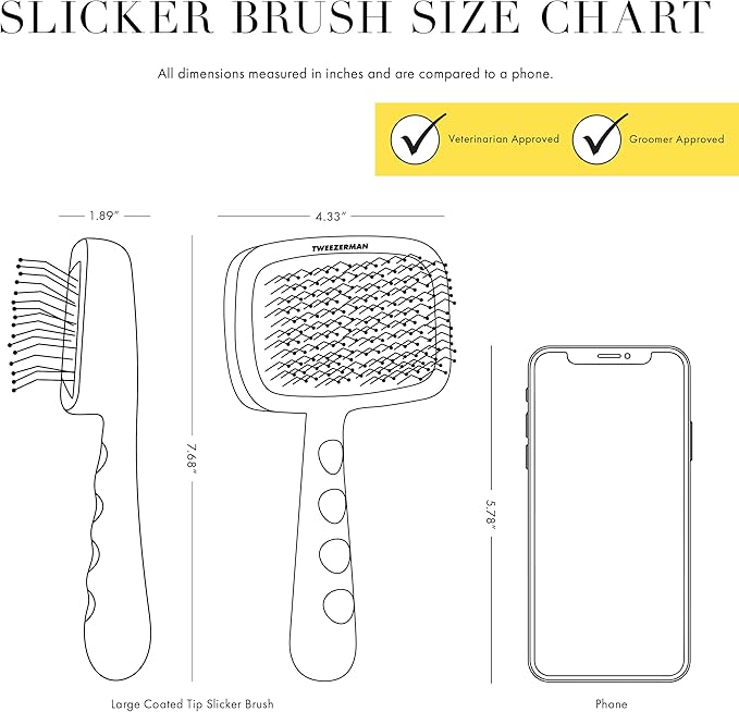 Tweezerman Dog and Cat Slicker Brush for Large Pets, Grooming Brush with Coated Bristles to Prevent Scratching and Ergonomic Handle - AquaVibe