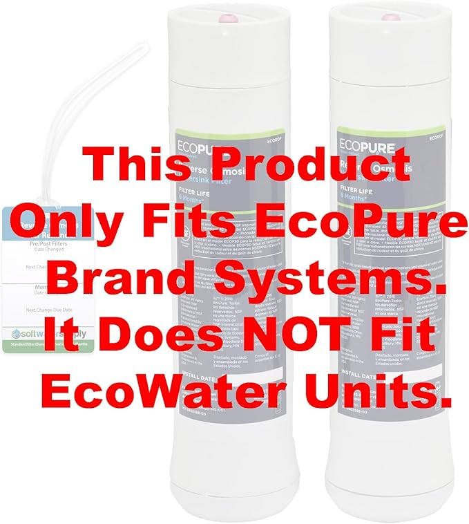 EcoPure Reverse Osmosis Filter Pair - Includes Pre/Post Filter Set (ECOROF) - Includes Service Reminder Tag - NSF Certified Authentic OEM Parts for ECOP30 RO Unit
