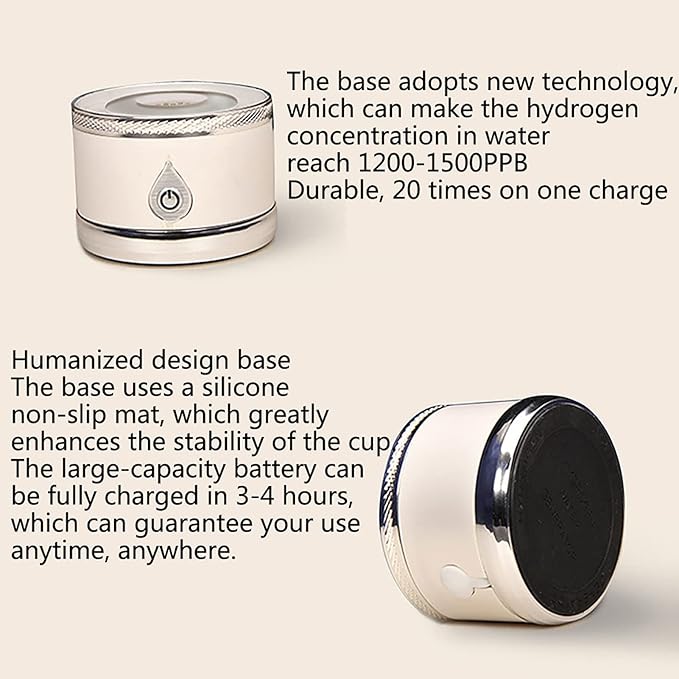Hydrogen-Rich Water Bottle Portable Hydrogen Alkaline Water Generator Ionizer Mode 3 Mins Make Hydrogen Content Up to 1200-1500PPB USB Rechargeable Molecular Hydrogen Cup 380ML