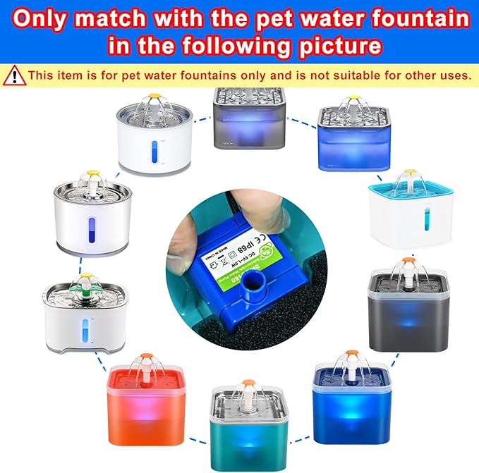 Cat Water Fountain Pump, Pet Water Fountain Pump Compatible Motor, DR-DC160 for Cat Drinking Fountain Cat Water Dispenser Replacement (with LED&Adapter&Brush)