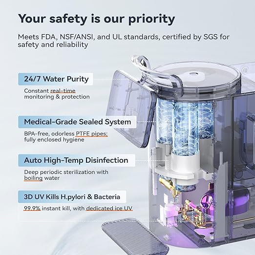 NatureFlow Y60AC（2nd Gen Cold & Hot Countertop Reverse Osmosis Water Mineralization System— Natural Mineral Activation, 10-Stage RO Filtration,Ultra Dual UV, Alkaline Water, 11-Temperature
