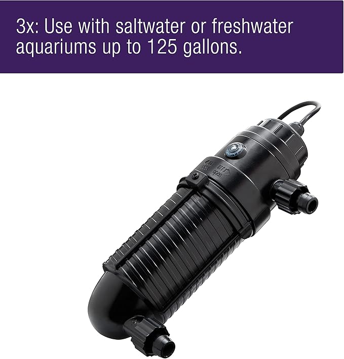 Coralife Aquarium Fish Tank Marine Salt Water Turbo-Twist UV Sterilizer 3X, For up to 125 Gallons