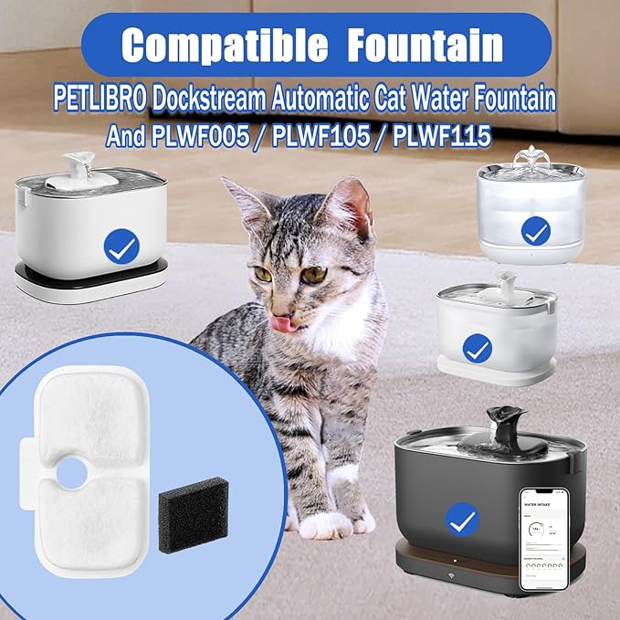 Cat Water Fountain Filter fit for Pet Fountain PLWF005/PLWF115/PLWF105,Pet FountainReplacement Filters (White, 8P)