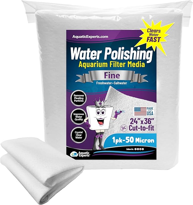 Aquatic Experts Aquarium Polishing Filter Pad, Water Polishing Pad for Aquarium Filters, Filter Floss for Fish Tank Filters, (50 Micron, 24" x 36" - 1 Pack) - AquaVibe