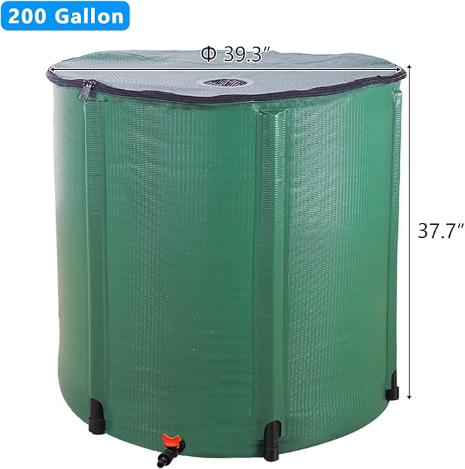 VINGLI 200 Gallon Collapsible Rain Barrel, Portable Water Storage Tank, Rainwater Collection System Downspout, Water Catcher Container with Filter Spigot Overflow Kit