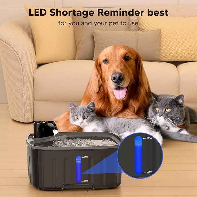 Dog Water Fountain for Large Dogs, 2.1GAL/8L/270oz Large Dog Water Fountain Bowl for Dog Inside,Dog Fountain with Water Level Window and Shortage LED Reminder, Ultra-Quiet Pump,Water Fountain for Dog