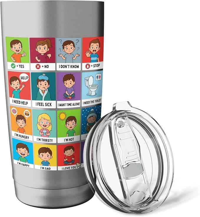 Autism ACC Communication Non Verbal Visual Aid Autistic Kids Stainless Steel Insulated Tumbler
