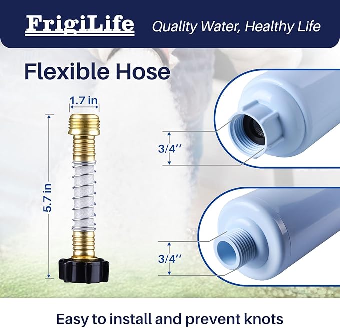 RV Water Filter, NSF/ANSI 42 Certified, Reduces Chlorine, Heavy Metals & Bad Odor, with Hose Protector, Provides Clean Water for RVs, Garden Hose, Water Filling and Car Washing, 2 Pack