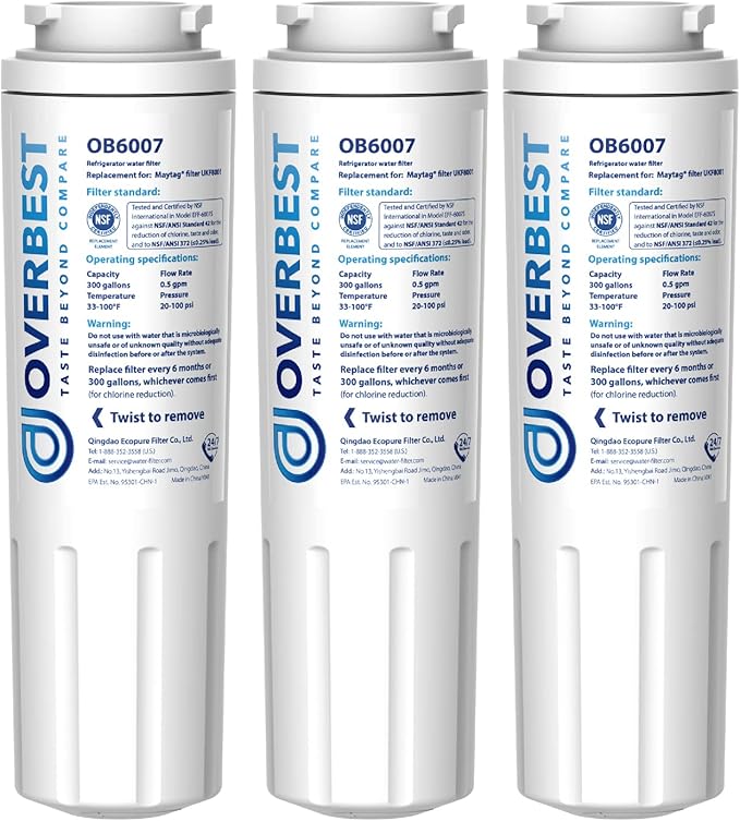 Overbest UKF8001 Replacement for EveryDrop by Whirlpool Refrigerator Water Filter 4, EDR4RXD1, Pack of 3 - AquaVibe