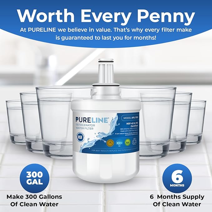 Pureline Replacement for DA29-00003G Water Filter Samsung, Aqua-Pure Plus, RSG257AARS, DA29-00003F, DA29-00003B, DA29-00003A, RF267AERS, RS22HDHPNSR Refrigerator Water Filter (3 Pack)