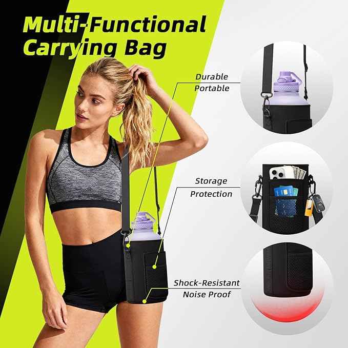Gallon Water Bottle Insuated - Cold for 48H, 64 oz Water Bottles with Carrier Bag, Straw & Auto Chug Lid, Paracord Handle & Protective Boot, 1/2 Gallon Water Bottle Stainless Steel Water Jug