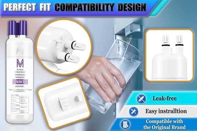 W10295370A Refrigerator Water Filter Replacement Compatible for Whirlpool EDR1RXD1, Everydrop Filter 1, W10295370, W10276924, WHR1RXD1, KAD1RXD1, P4RFWB, Kenmore 46-9930, 46-9081 Models (1-PACK)