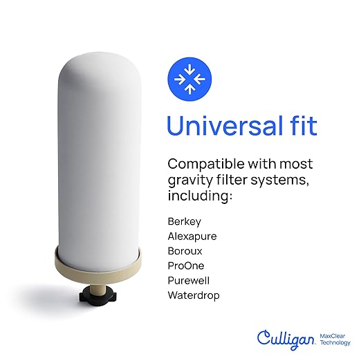 Culligan with MaxClear Technology 3 Gallon Gravity Water Filter System, Polished Countertop Ceramic Water Filter NSF/ANSI Certified to Reduce Lead, Microplastics & Total PFAS, with 3 Filters