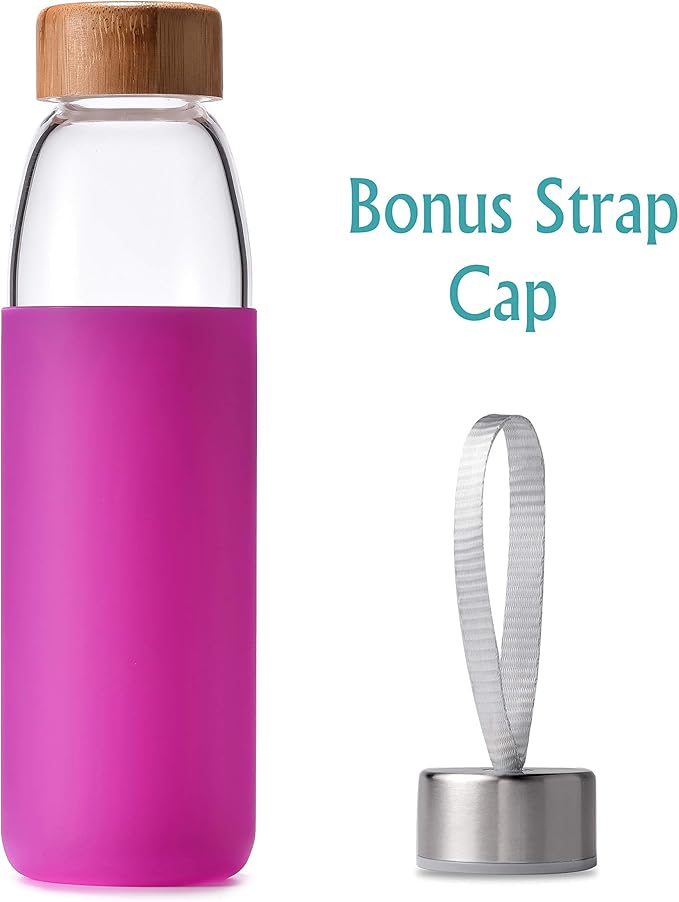 veegoal 18 Oz Borosilicate Glass Water Bottles with Bamboo Lid, BPA-FREE, Non-Slip Silicone Sleeve, and Stainless Steel Leak Proof Lid - Reusable Glass Bottle for Men and Women