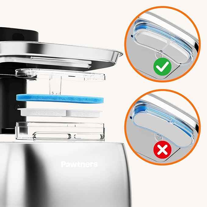 Pawtners 8 Pack Replacement Filters for STR-PT-108A Pumpless Cat Water Fountain, Multi-Layer Filtration for Cat/Dog Fountain, Complete Kit with 8 Filters & 8 Sponges