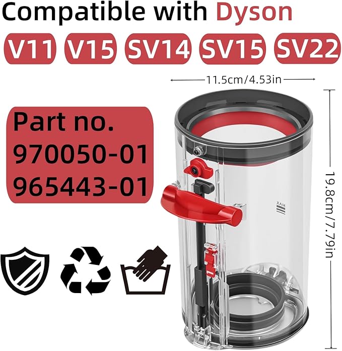 Canister Dust Bin and Filter Replacement Compatible With Dyson V11, V15, SV14, SV15, SV22 Vacuum Cleaners Bin Vacuum Dust Bucket HEPA Filter Attachments Part no. 970050-01/965443-01, NOT for Outsize - AquaVibe