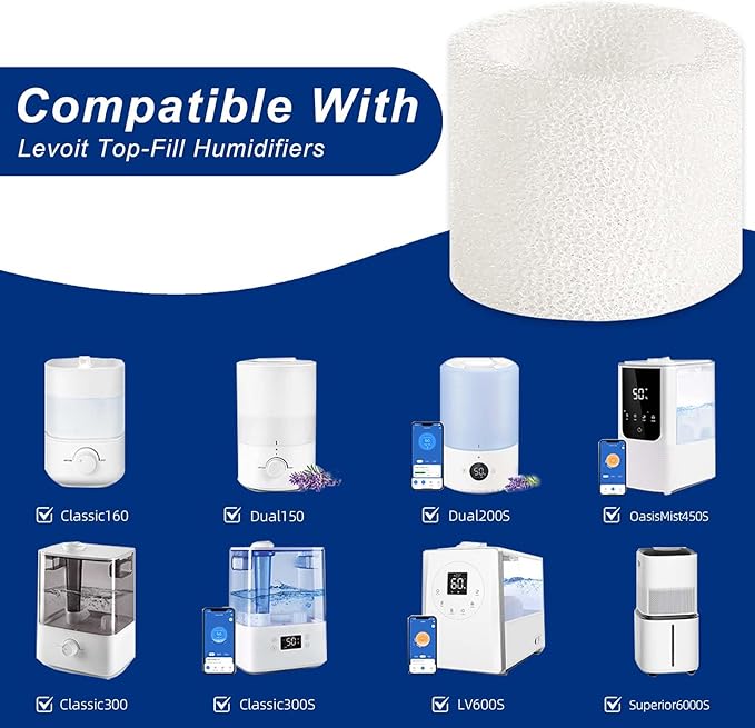 Top-Fill Humidifier Replacement Filter Compatible with Levoit Dual150 Dual200S Classic160 Classic300(S) LV600S LV600HH OasisMist450S OasisMist600S Superior 6000S - 10 Filters and 2 Clean Fish