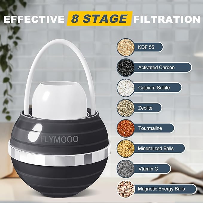 Bath Water Filter for Tub Faucet - 8 Stages Bathtub Water Filter Reduces Contaminants for Softer, Smoother Skin - 2,500 Gallons of Filtration, BPA Free (Black) - AquaVibe