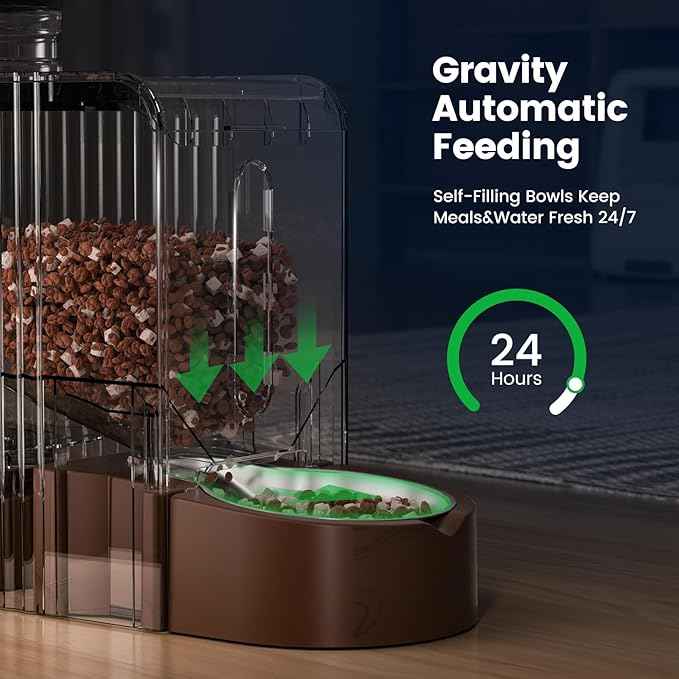 Gardner Pet Gravity Automatic 2-in-1 Pet Feeder, 0.8 Gallons*2 Cat Feeder and Water Dispenser Set, 100% BPA-Free and Stainless Steel Water Bowl for Dogs, Cats, Rabbits, Puppies (Dark Woodgrain)