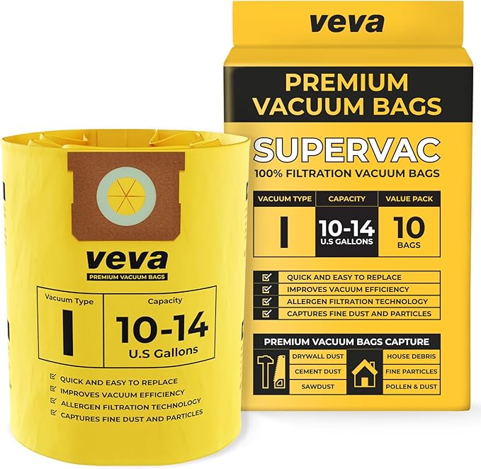 10 Pack, 10-14 Gallon Filter Bags for Shop Vac Vacuum - Type I 90672 - High-Efficiency Vacuum Bags - AquaVibe