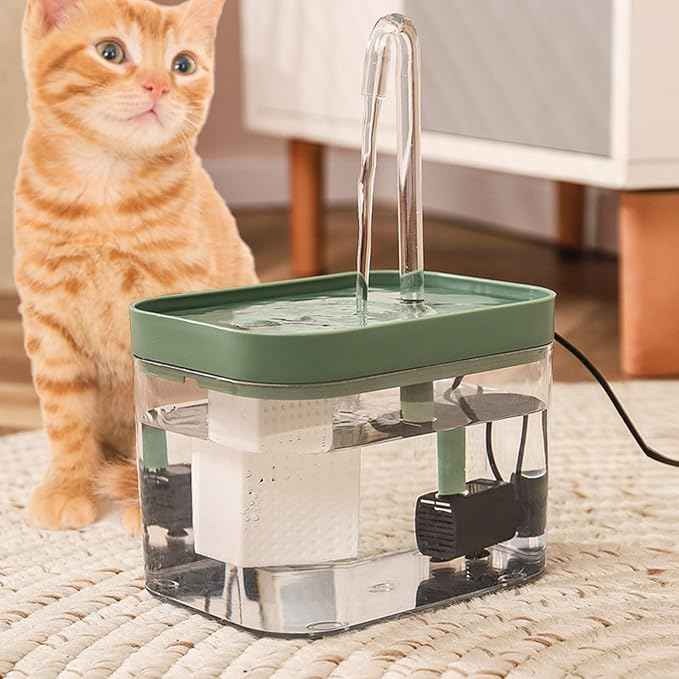USB Cat Water Fountain,Dog Water Dispenser for Camping,Automatic Pet Fountain with Acrylic Curved Outlet Tube,Bowl,1 Filter Cotton,Outdoors,Green PC101-5