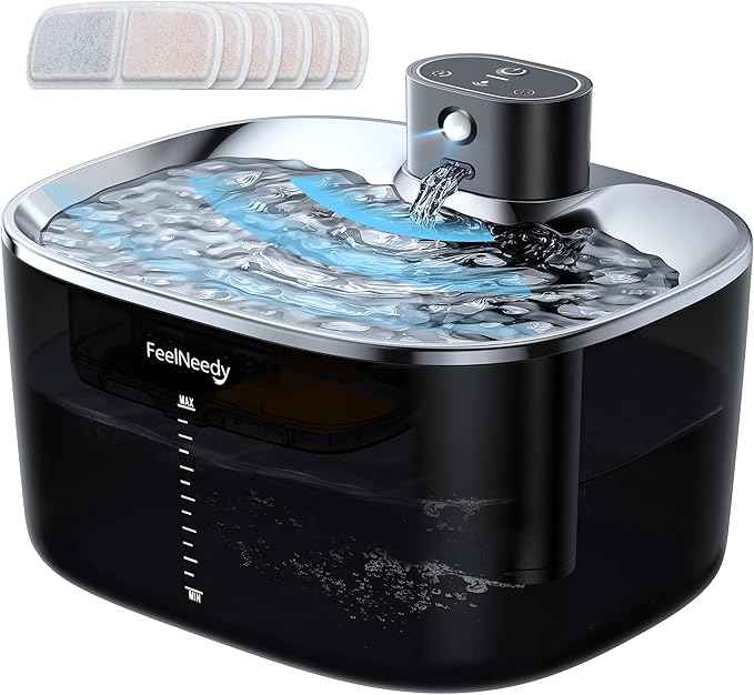 FEELNEEDY Wireless Cat Water Fountain, No Pump for Easy Cleaning, 4000mAh Detachable & Rechargeable Battery, Motion Sensor with Low Water & Power Alerts - Includes 6 Filters (4L/135oz)