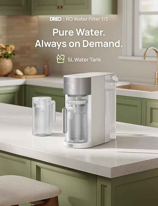 DREO Reverse Osmosis Water Filter Countertop, RO Filtration System, 3:1 Pure to Drain, TDS & Filter Life & 2 Autofill Pitchers, Install-Free, Self-Cleaning Water Purifier, RO Water Filter 113 5L