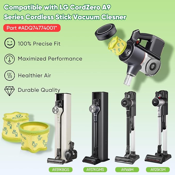 6 Pack Replacement Pre-Filter Compatible for LG CordZero A9 Series Cordless Stick Vacuum Cleaner Accessories A907GMS,A916BM, A905RM,A906SM,A925KSM,A926KSM,A929KVM -Filter Replacement Parts ADQ74774001 - AquaVibe