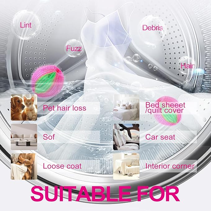 Pet Hair Remover for Laundry, Reusable Dog & Cat Remover for Laundry, Effective Laundry Hair Catcher, Laundry Pet Hair Remover for Clothe Bedding, Laundry Hair Catcher Pnkish Green 12PCS.