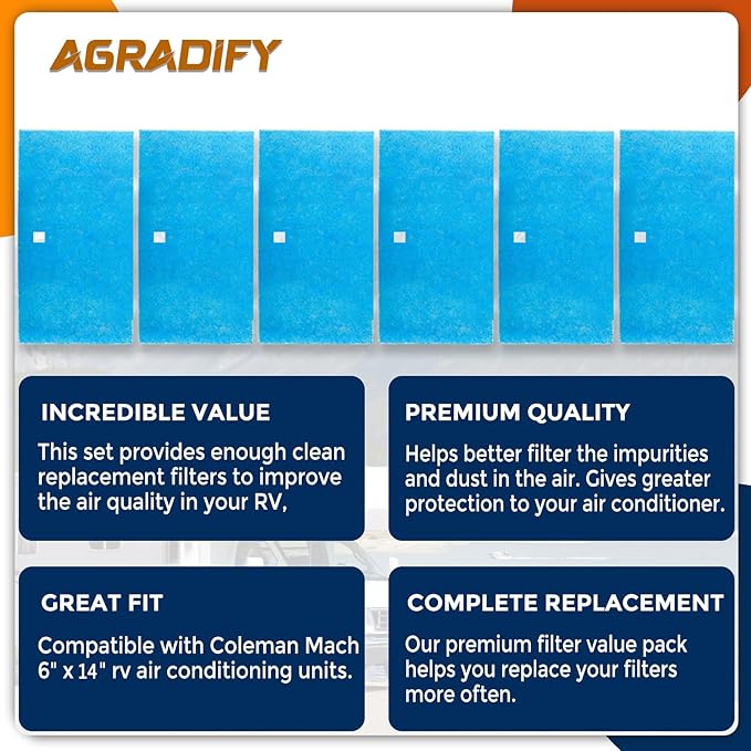 6 Pack RV AC Filter 6" X 14" MERV 8 Rated RV Air Filter Replacement Unit Compatible with Coleman Mach Air Conditioner - AquaVibe