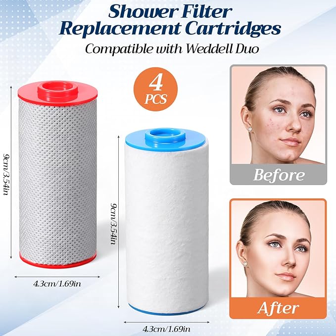 Baquler 4 Pcs Compatible with Weddell Duo Shower Filter Shower Replacement Cartridges Filter Water Clean Cartridges Replacement Full Set for Removes Chlorine Particulates Heavy Metals